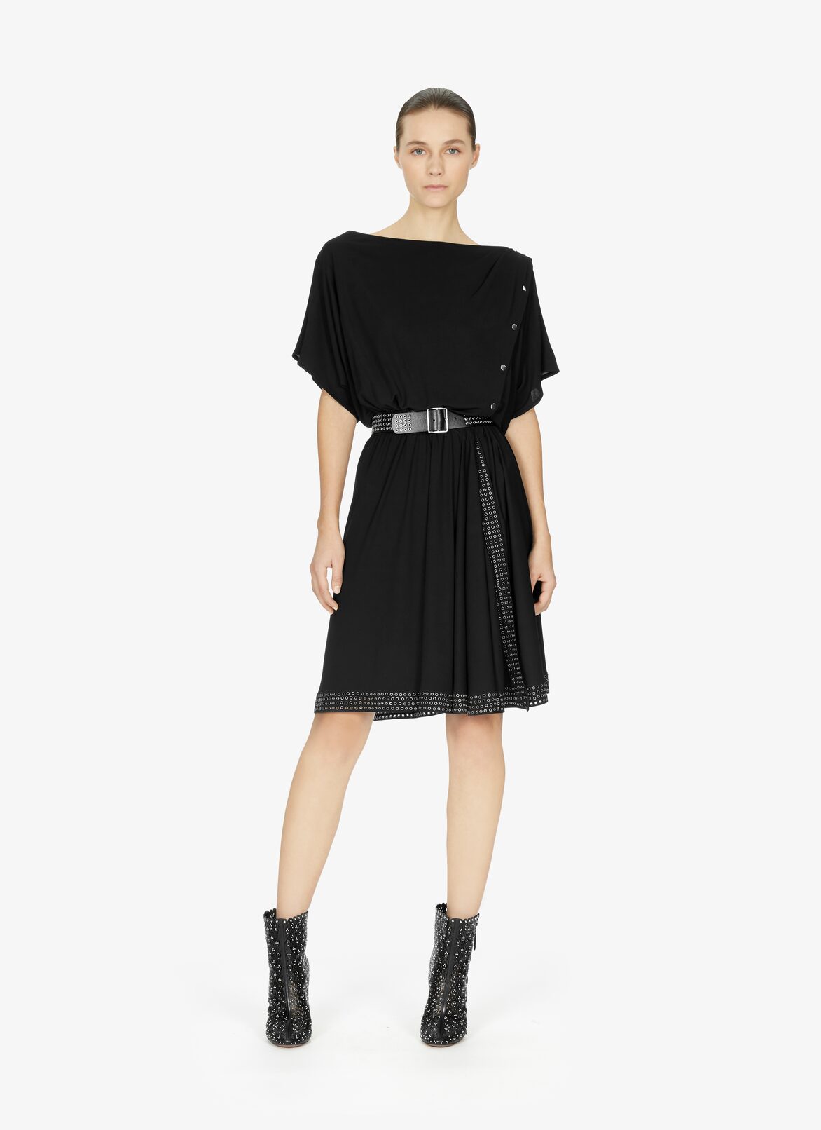 SHORT SLEEVE DRESS JERSEY FLUIDE BLACK ALAÏA BLACK SHORT SLEEVE DRESS JERSEY FLUIDE BLACK